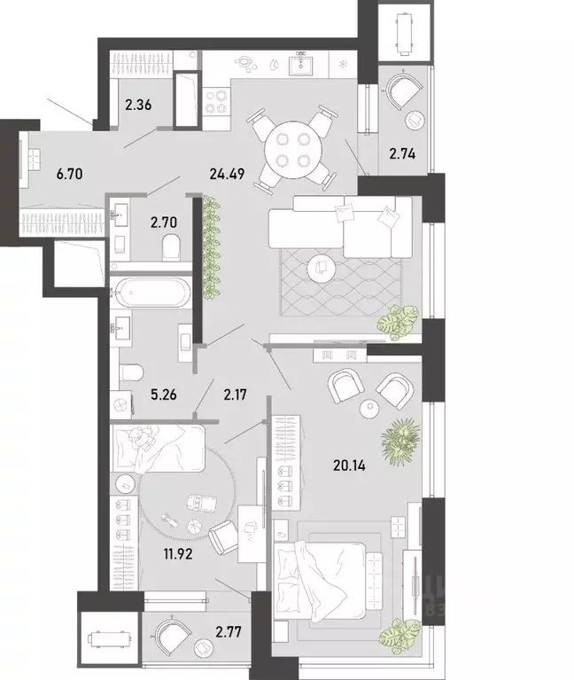 2-к кв. Тульская область, Тула ул. Фридриха Энгельса, 74 (81.25 м) - Фото 1