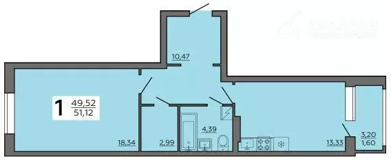 2-комнатная квартира: Воронеж, Краснознамённая улица, 109/1 (50.3 м) - Фото 1