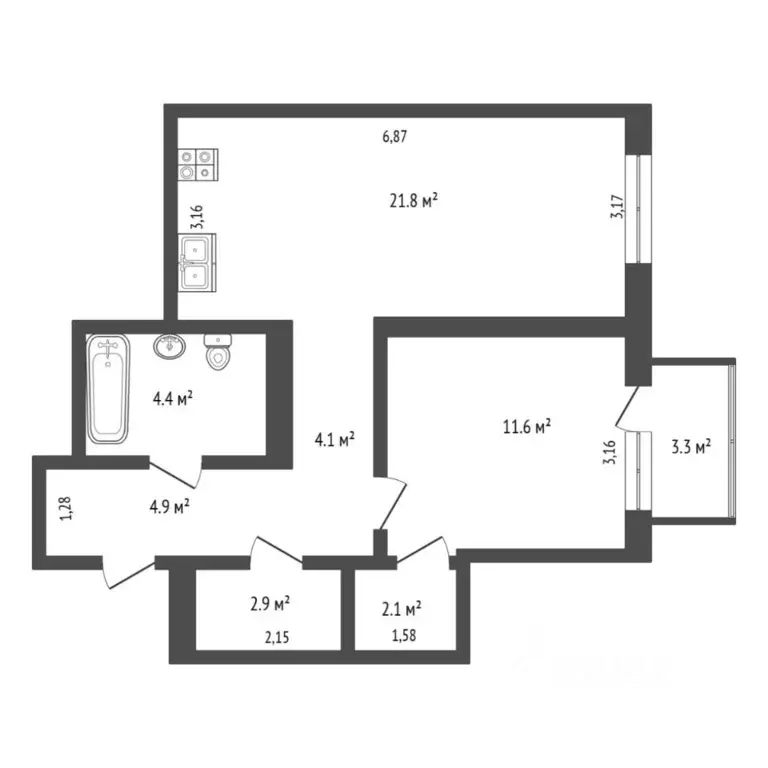 1-к кв. Тюменская область, Тюмень Причальная ул., 5 (51.9 м) - Фото 2