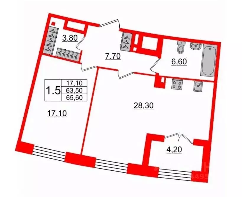 1-к кв. Санкт-Петербург Петровский просп., 28к1 (65.6 м) - Фото 1