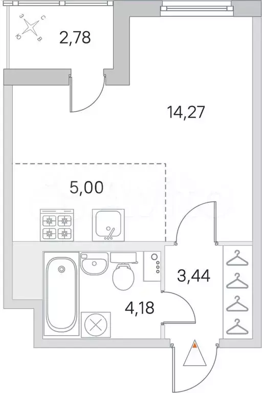 Квартира-студия, 28,2 м, 2/8 эт. - Фото 0