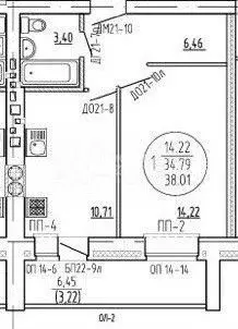 1-к. квартира, 38,1 м, 5/9 эт. - Фото 0