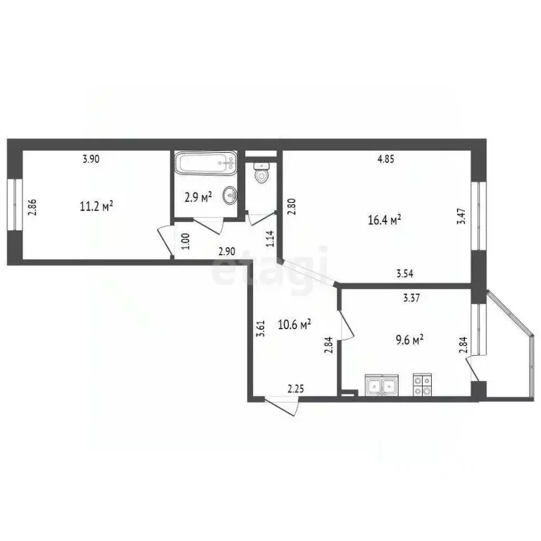 2-к кв. Ямало-Ненецкий АО, Ноябрьск Холмогорская ул., 41 (52.0 м) - Фото 2