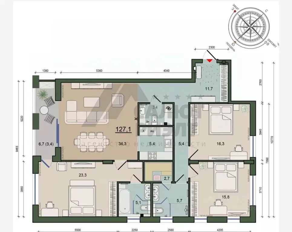 3-к кв. Калининградская область, Калининград ул. Молодой Гвардии, 34 ... - Фото 2