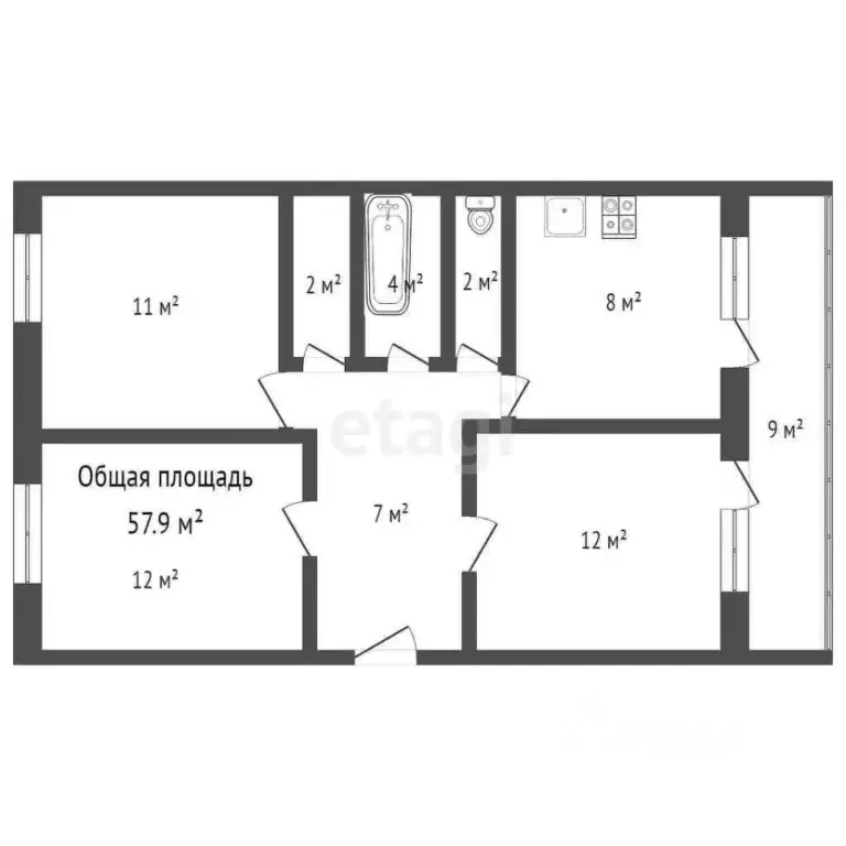 3-к кв. Брянская область, Жуковка Советская ул., 19 (58.0 м) - Фото 1