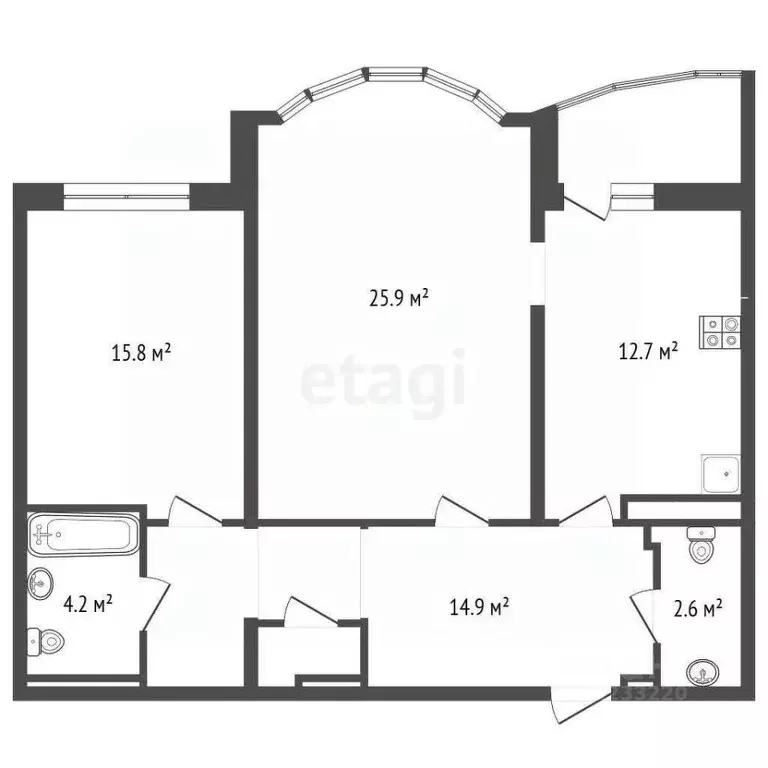 2-к кв. Свердловская область, Екатеринбург ул. Блюхера, 45 (75.9 м) - Фото 2