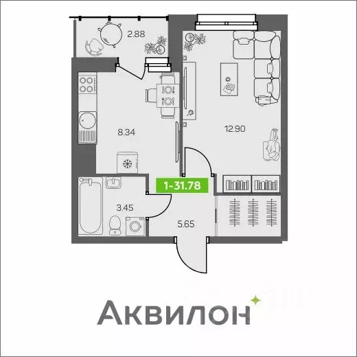 1-к кв. Архангельская область, Архангельск ул. Валявкина, 28 (31.8 м) - Фото 0