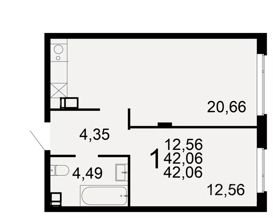 1-к кв. Тульская область, Тула Флагман жилой комплекс (42.06 м) - Фото 1