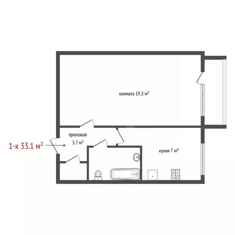 1-к кв. Свердловская область, Екатеринбург ул. Карла Маркса, 60 (33.1 ... - Фото 1