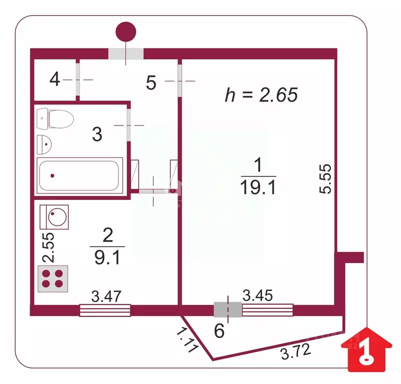 1-к кв. Омская область, Омск Сибирский просп., 18 (36.9 м) - Фото 2
