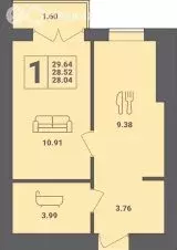 1-комнатная квартира: Пионерский, улица Гептнера, 17 (29.64 м) - Фото 0