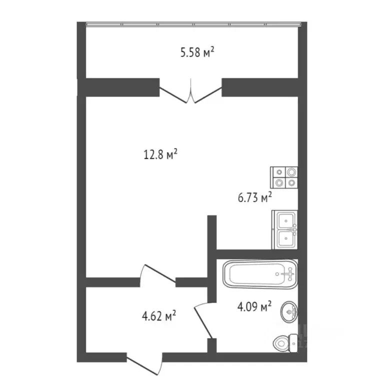 Студия Тюменская область, Тюмень ул. Тимофея Чаркова, 81к2 (33.8 м) - Фото 0