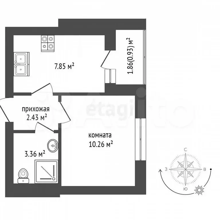 1-к. квартира, 26 м, 6/8 эт. - Фото 0