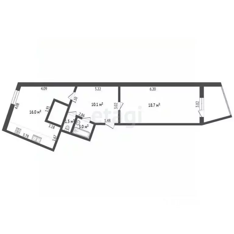 1-к кв. Ямало-Ненецкий АО, Новый Уренгой Юбилейный мкр, 3/1А (49.3 м) - Фото 2