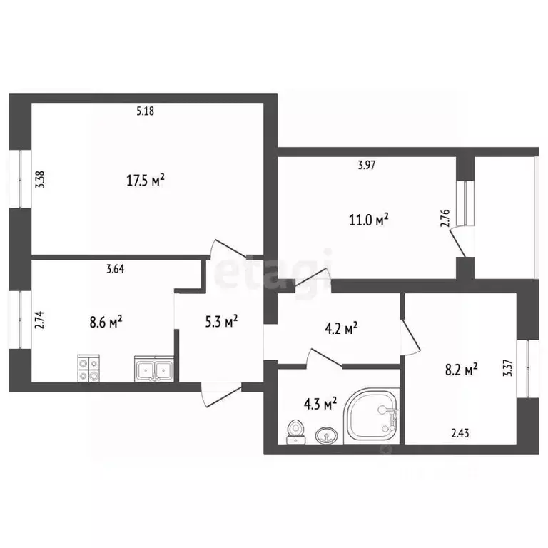 3-к кв. Вологодская область, Вологда Новгородская ул., 33А (59.0 м) - Фото 2