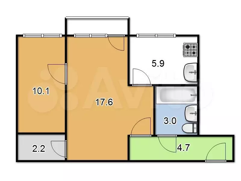 2-к. квартира, 44 м, 2/4 эт. - Фото 0