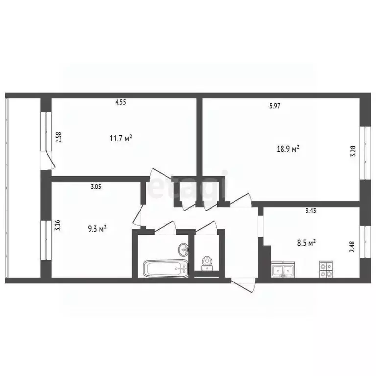 3-к кв. Ярославская область, Рыбинск ул. Моторостроителей, 9 (59.2 м) - Фото 1