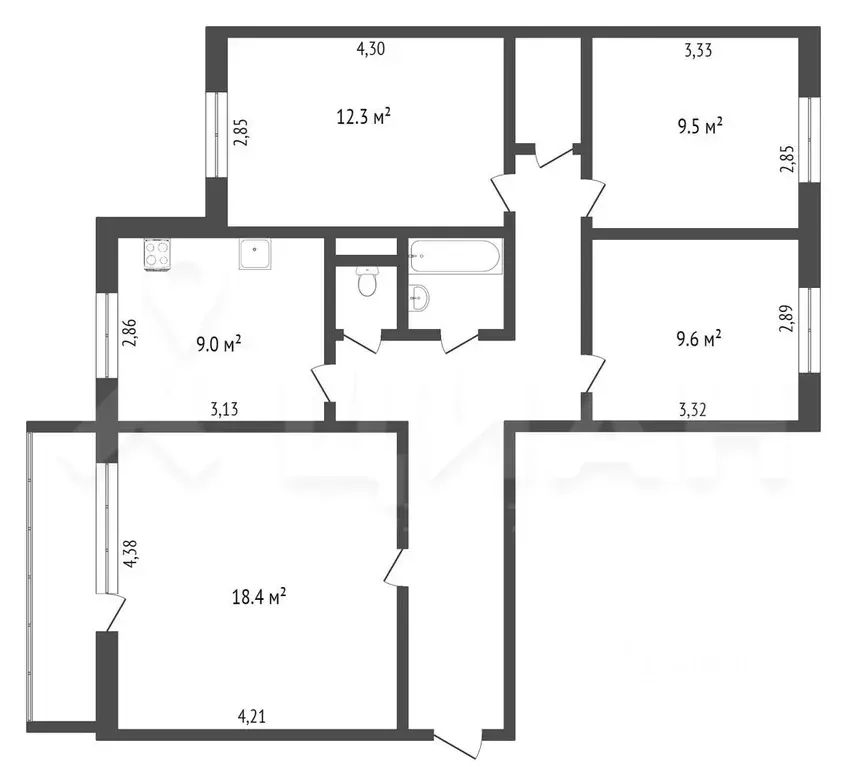 4-к кв. Красноярский край, Красноярск ул. Академгородок, 21 (81.1 м) - Фото 1