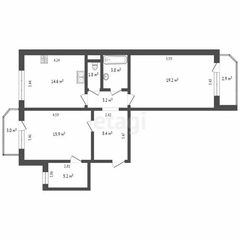 2-комнатная квартира: Тюмень, улица Пермякова, 76к2 (71.8 м) - Фото 1