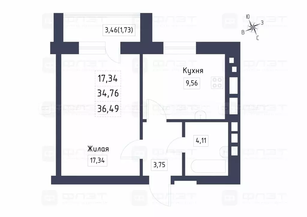 1-комнатная квартира: село Сокуры, Берёзовая улица, 3 (36.5 м) - Фото 0