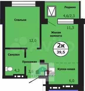2-к. квартира, 39,5 м, 16/19 эт. - Фото 0