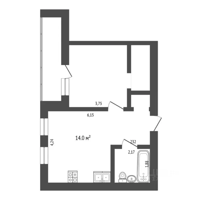 1-к кв. Тюменская область, Тюмень ул. Игоря Комиссарова, 4 (31.4 м) - Фото 2