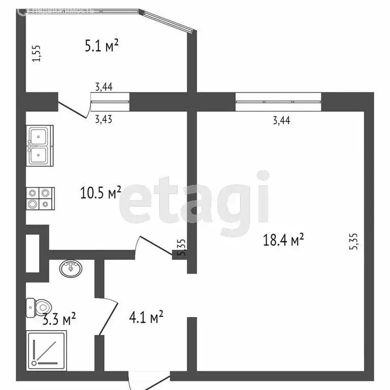 1-комнатная квартира: Тверь, улица Фрунзе, 2к1 (42 м) - Фото 1