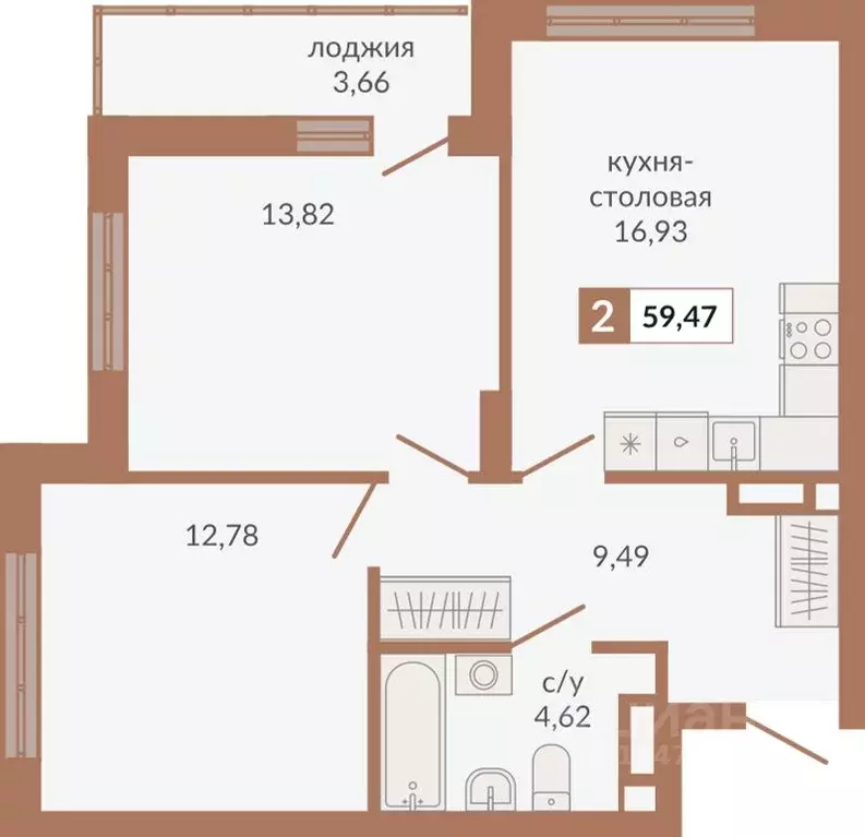 2-к кв. Свердловская область, Екатеринбург пер. Старателей (59.47 м) - Фото 0