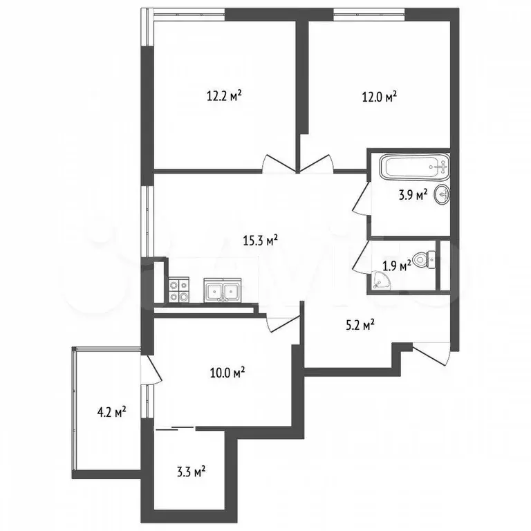 3-к. квартира, 65 м, 4/12 эт. - Фото 0