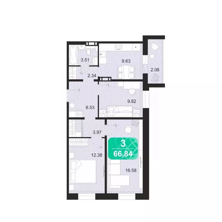 3-к кв. Забайкальский край, Чита ул. Богдана Хмельницкого, 14 (66.84 ... - Фото 0