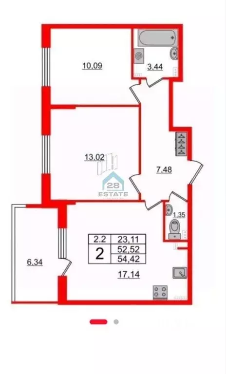 2-к кв. Санкт-Петербург Пулковское ш., 95к3 (51.2 м) - Фото 2