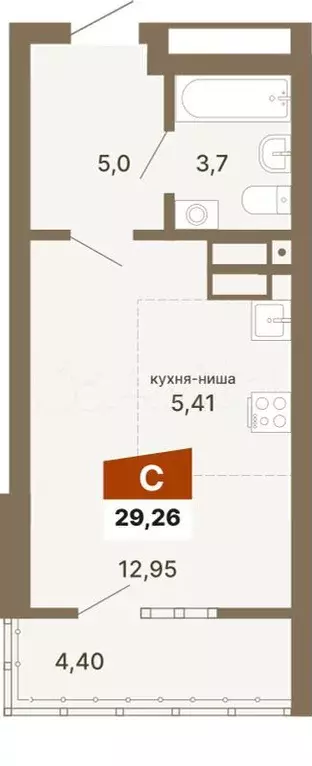 Квартира-студия, 29,3м, 6/23эт. - Фото 0