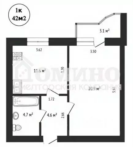 1-к кв. Тюменская область, Тюмень ул. Баумана, 31/2 (41.0 м) - Фото 2