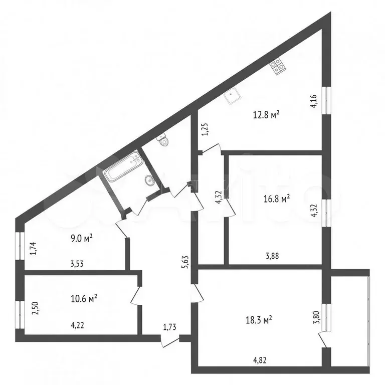 4-к. квартира, 90 м, 5/5 эт. - Фото 0