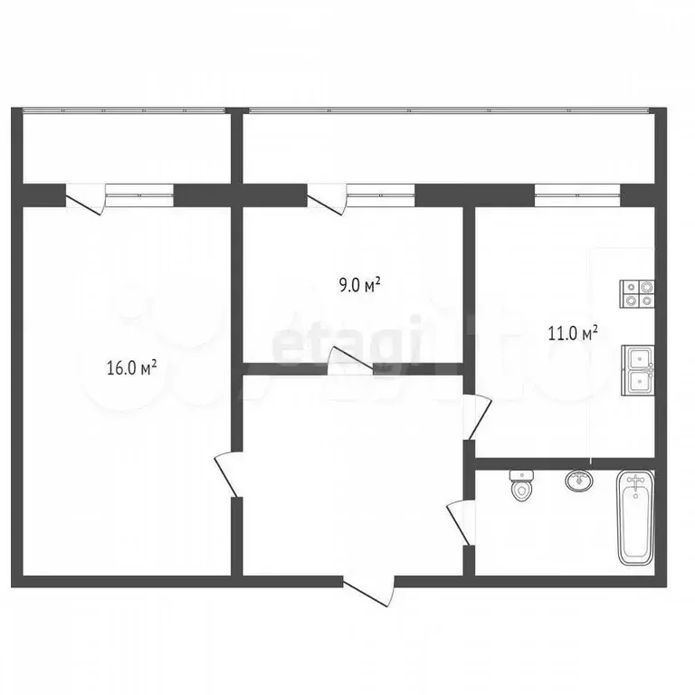 1-к. квартира, 44,9 м, 1/9 эт. - Фото 0