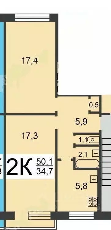 2-к кв. Нижегородская область, Нижний Новгород 6-й мкр, 27 (51.0 м) - Фото 2