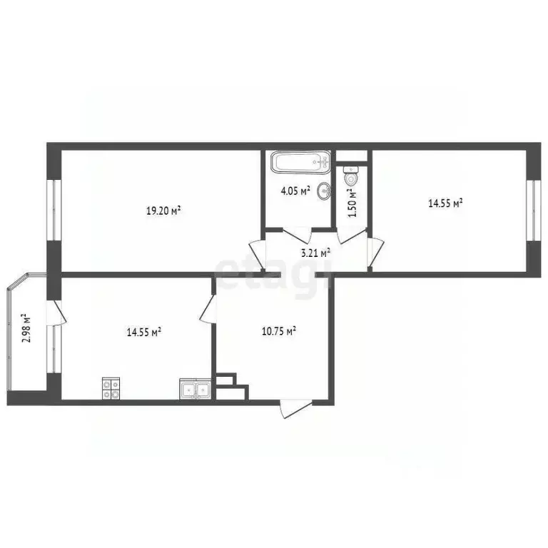 2-к кв. Тюменская область, Тюмень ул. Павла Шарова, 1к1 (67.0 м) - Фото 2