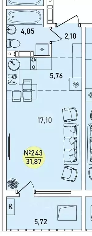 Студия Ярославская область, Ярославль 2-й мкр,  (31.87 м) - Фото 1