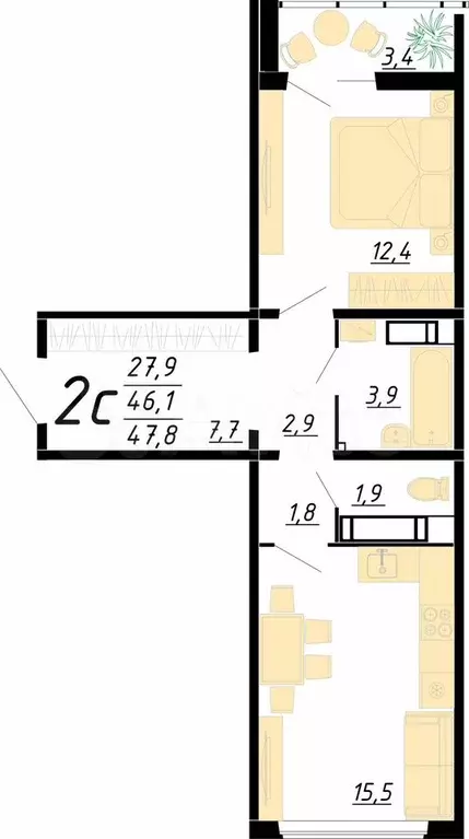 1-к. квартира, 47,3 м, 3/21 эт. - Фото 0