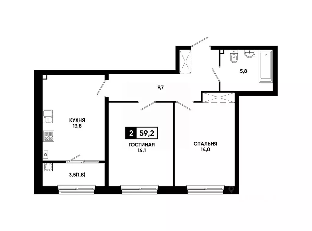 2-к кв. Ставропольский край, Ставрополь ул. Доваторцев, 179В (59.2 м) - Фото 0