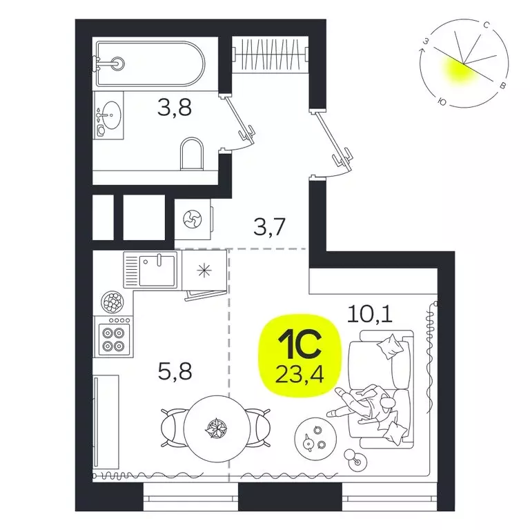 Квартира-студия: Екатеринбург, улица Титова, 19Б (23.4 м) - Фото 0