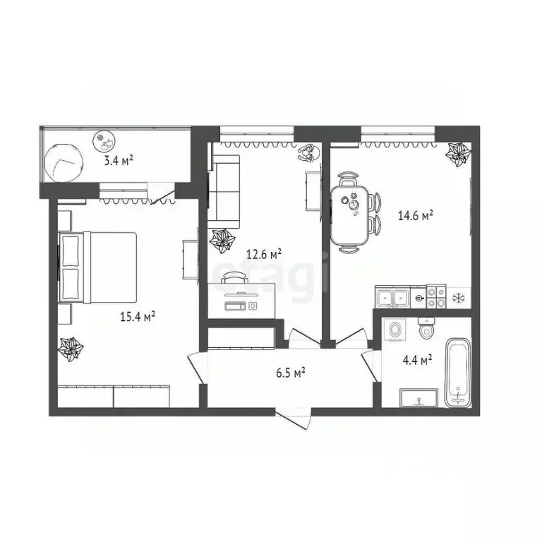 2-к кв. Тюменская область, Тюмень ул. Новоселов, 109 (54.4 м) - Фото 1