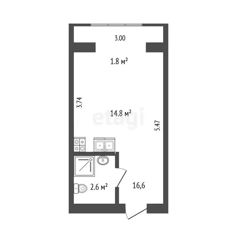 Квартира-студия: Новофёдоровка, улица Марченко, 2А (18.3 м) - Фото 1