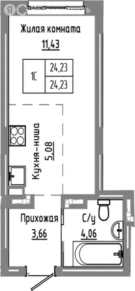 Квартира-студия: Краснообск, жилой комплекс Базилик (24.23 м) - Фото 0