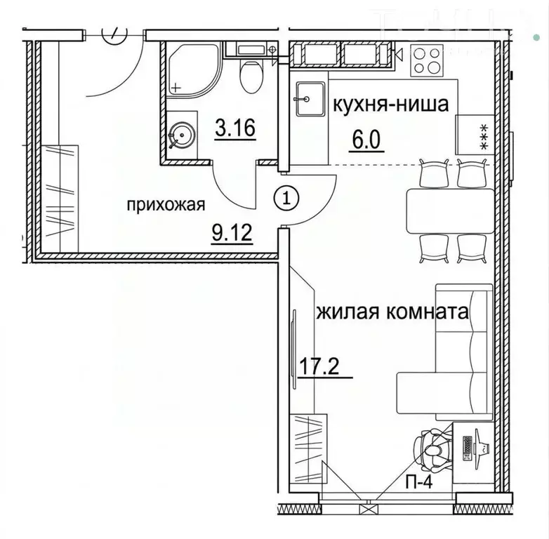 Студия Пензенская область, Пенза ул. Яшиной, 2 (35.2 м) - Фото 2