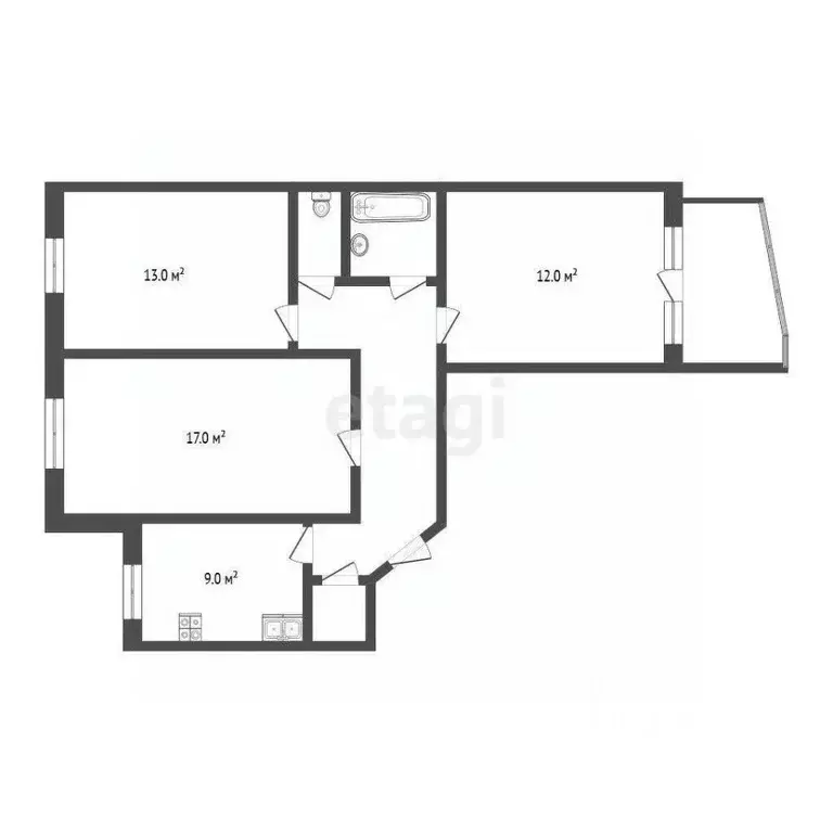 3-к кв. Челябинская область, Челябинск ул. Калинина, 1 (64.5 м) - Фото 2