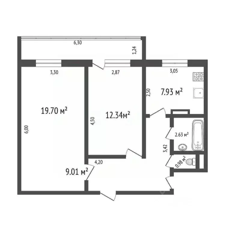 2-к кв. Ульяновская область, Ульяновск Киевский бул., 7 (52.6 м) - Фото 1