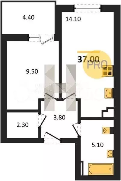 1-к. квартира, 35,6 м, 1/5 эт. - Фото 0