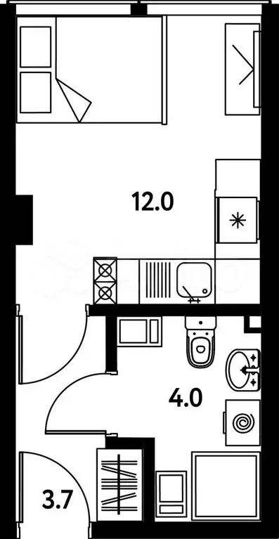 Апартаменты-студия, 19,9 м, 6/10 эт. - Фото 0