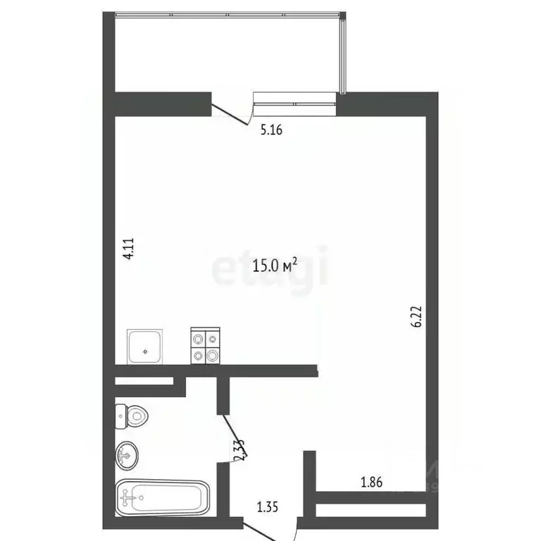 Студия Тюменская область, Тюмень ул. Тимофея Чаркова, 79к2 (32.2 м) - Фото 2